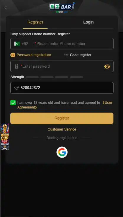 92bar game registeration