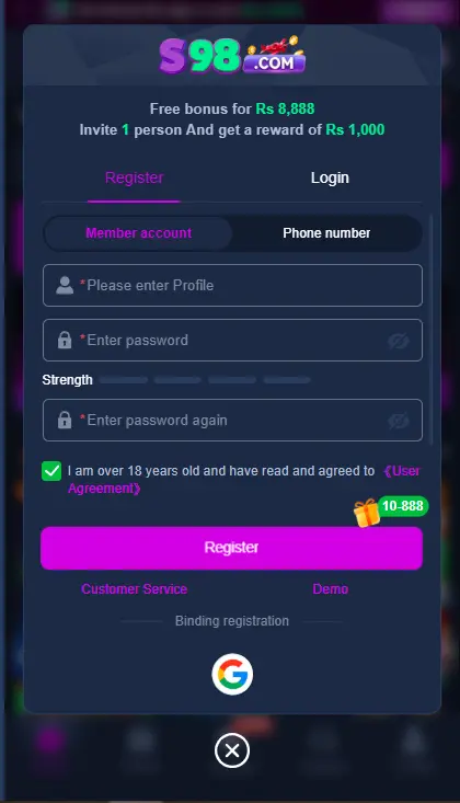 s98 Game Registeration